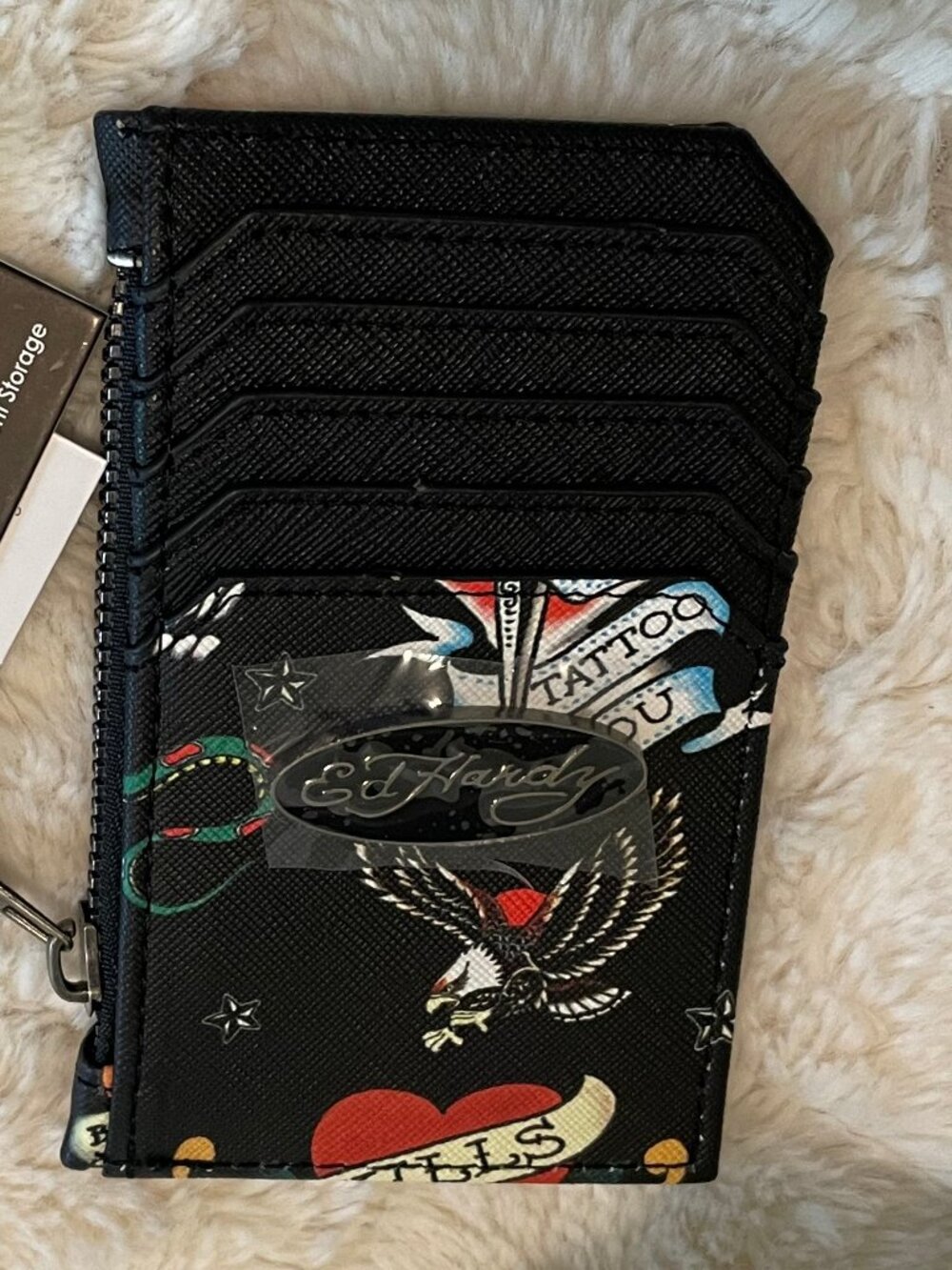 Ed Hardy Black Tattoo Zip Card Wallet NWT